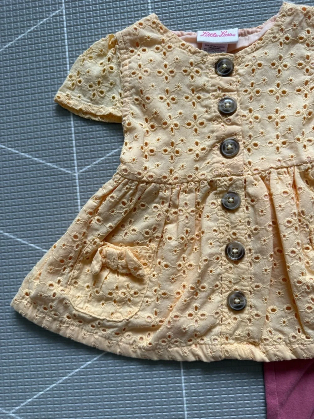 Little Lass|Baby girl set,yellow eyelet lace short sleeve blouse & pink pantsâ˘â˘â˘ - Picture 2 of 8